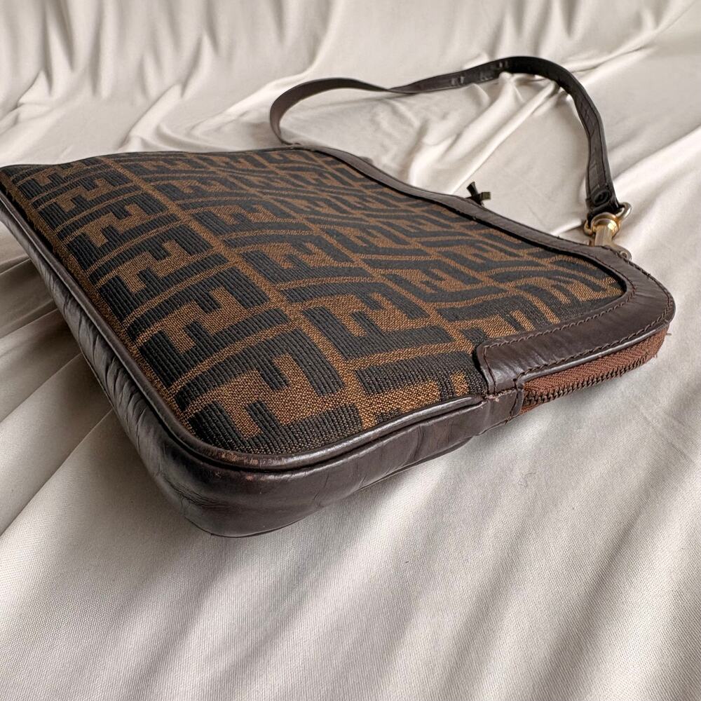 Vintage Fendi Zucca Canvas and Leather Monogram Thin Shoulder Bag - Picture 9 of 16